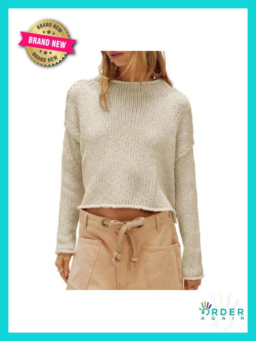 Women's Oversized Rolled Neck Cotton Knit Sweater Pullover Long Sleeve